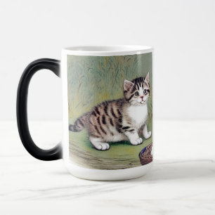 Vintage Striped Kitten Illustration Magic Mug