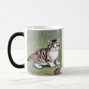 Vintage Striped Kitten Illustration Magic Mug