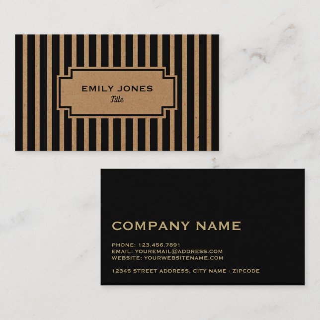Vintage Striped Kraft Paper Business Card (Front/Back)