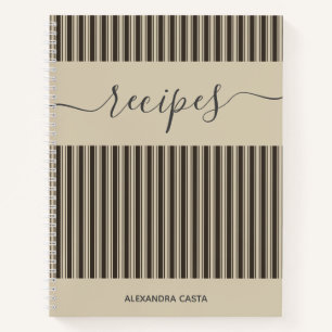Vintage Striped Minimalist Script Custom Recipe Notebook