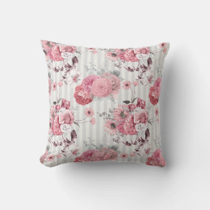 Vintage Striped Pink Floral Pattern Cushion