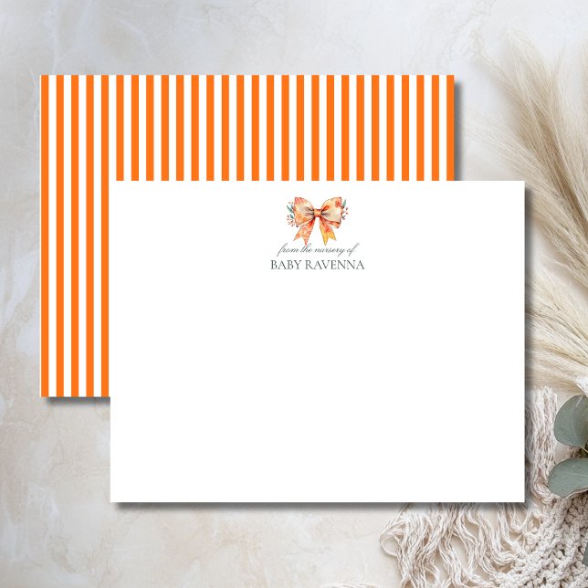 Vintage Striped Pumpkin Bow Nursery Note Card (Creator Uploaded)