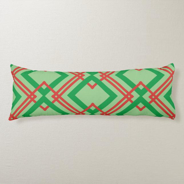 Vintage striped red and green body pillow (Front)
