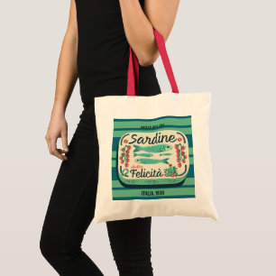 Vintage Striped Sardines Blue and Teal Italian Tote Bag