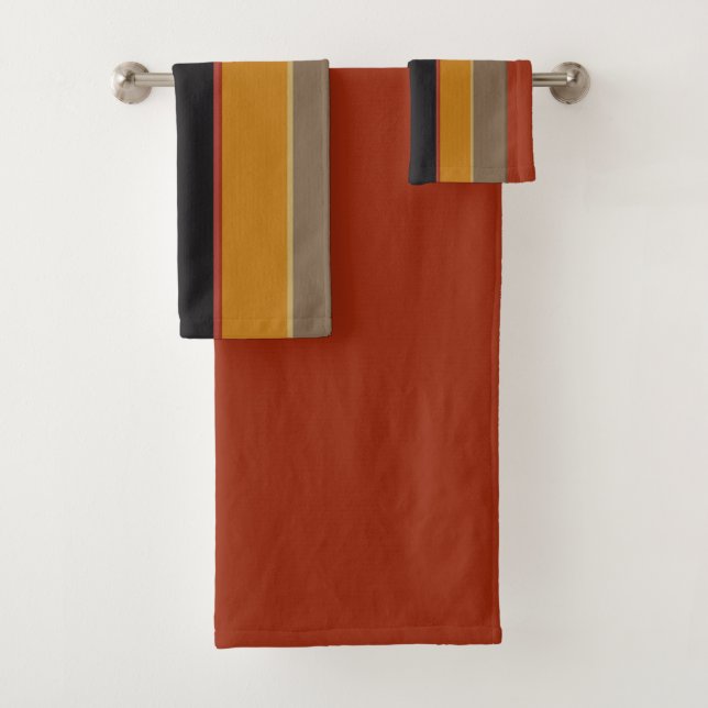 Vintage Stripes copper and reds Bath Towel Set (Insitu)