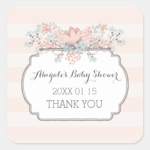 Vintage Stripes Floral Baby Shower Favour Stickers