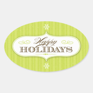 Vintage Stripes Happy Holidays Oval Sticker
