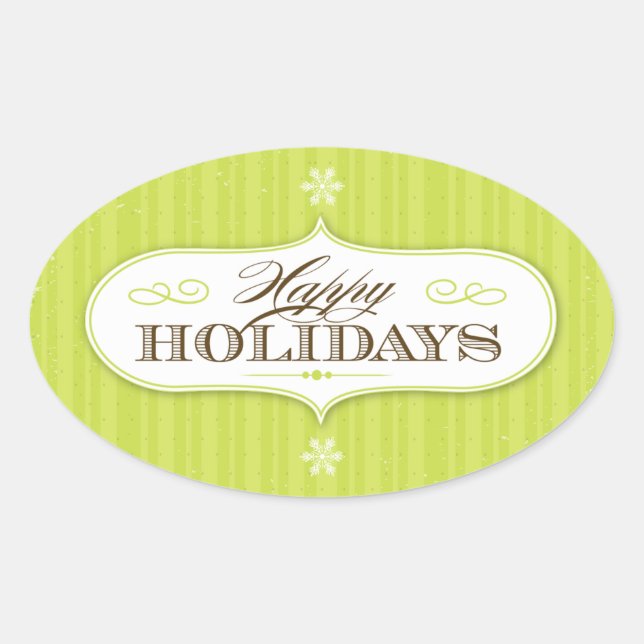 Vintage Stripes Happy Holidays Oval Sticker (Front)