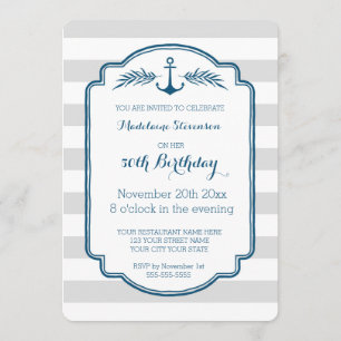 Vintage Stripes Nautical 50th Birthday Party Invitation