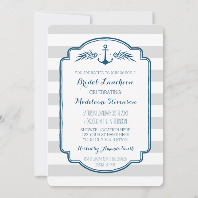 Vintage Stripes Nautical Bridal Lunch Invitations (Back)