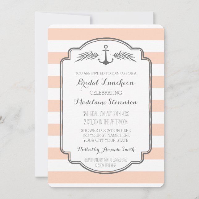 Vintage Stripes Nautical Bridal Lunch Invitations (Back)