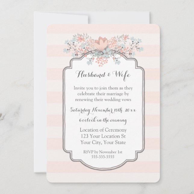 Vintage Stripes Wedding Vow Renewal Invitation (Back)