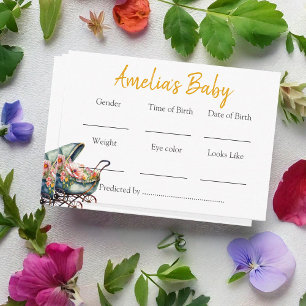 Vintage Stroller Baby Shower Predictions Game   Enclosure Card