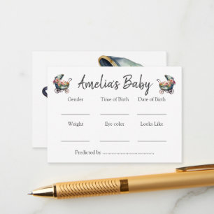 Vintage Stroller Baby Shower Predictions Game   Enclosure Card