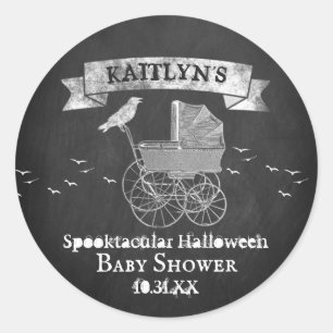 Vintage Stroller Halloween Baby Shower Classic Round Sticker
