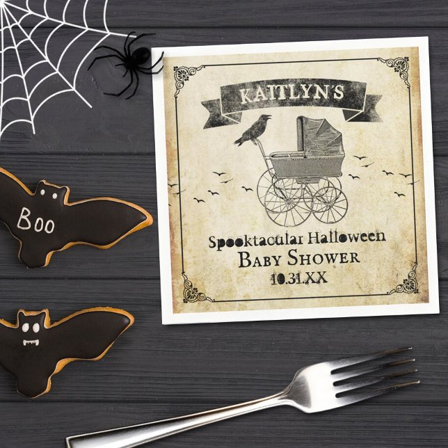 Vintage Stroller Halloween Baby Shower Napkin (Creator Uploaded)