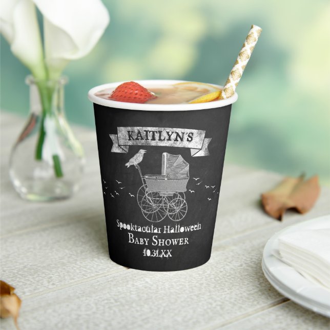 Vintage Stroller Halloween Baby Shower Paper Cups (Insitu)