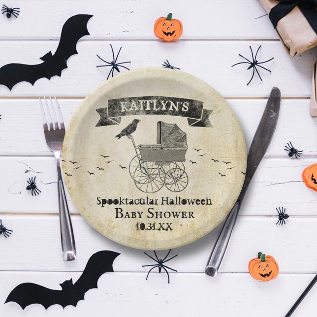 Vintage Stroller Halloween Baby Shower Paper Plate (Creator Uploaded)