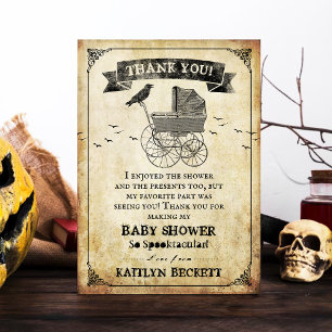 Vintage Stroller Halloween Baby Shower Thank You Card