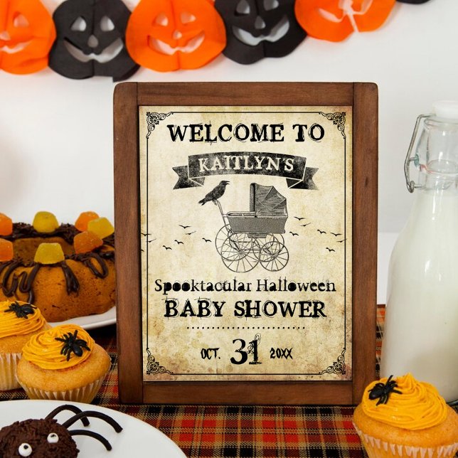 Vintage Stroller Halloween Baby Shower Welcome Poster (Creator Uploaded)