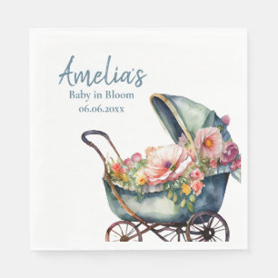 Vintage Stroller Personalised Baby Shower Napkin