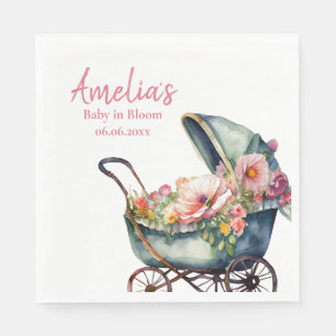 Vintage Stroller Personalised Baby Shower Napkin