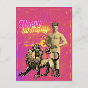 Vintage Strongman Altered Art Birthday Postcard