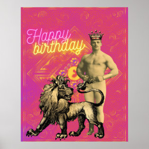 Vintage Strongman Funky Altered Art Birthday  Poster