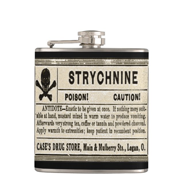 Vintage Strychnine Poison Label Hip Flask (Front)