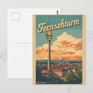 Vintage Stuttgart TV Tower Fernsehturm german gift Postcard