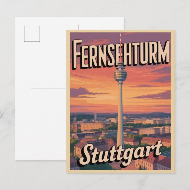 Vintage Stuttgart TV Tower Fernsehturm german gift Postcard (Front/Back)