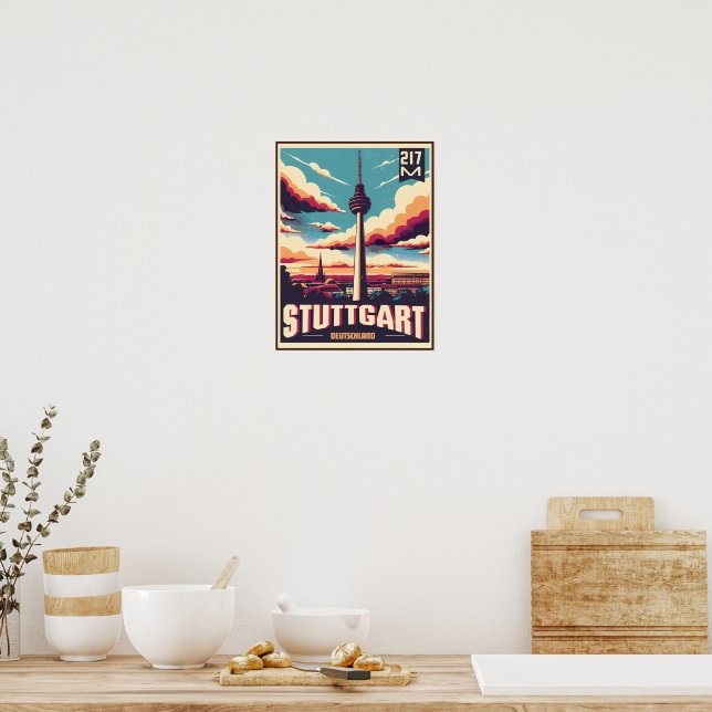 Vintage Stuttgart TV Tower Fernsehturm german gift Poster (Kitchen)