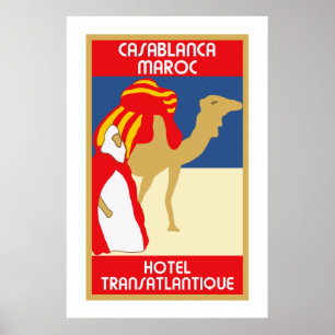 Vintage style 1920s Casablanca travel advertising Poster