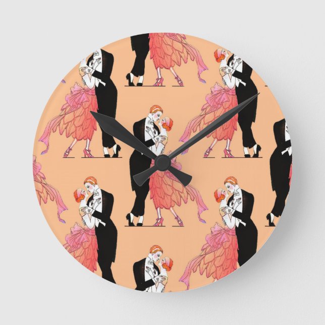 Vintage-Style 1920s Dancing Couple Round Clock (Front)
