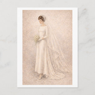 Vintage-Style 1960s Wedding Gown Postcard