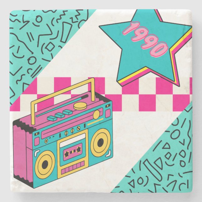 Vintage Style 1990 Stereo  Stone Coaster (Front)