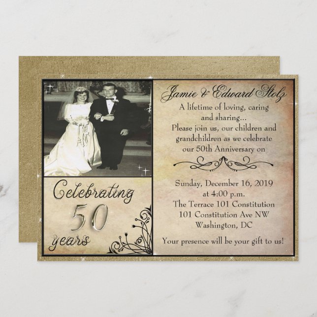 Vintage Style 50th Anniversary Invite (Front/Back)
