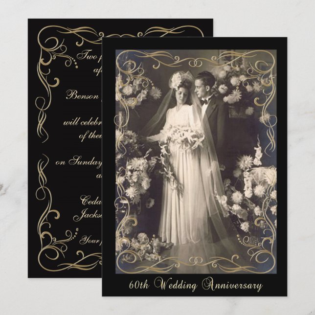 Vintage Style 60th Wedding Anniversary Invitation (Front/Back)