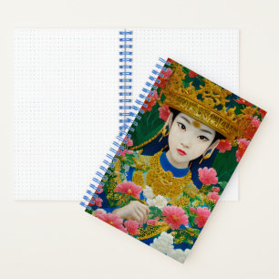 Vintage Style Abstract Asian Girl with Flowers Notebook