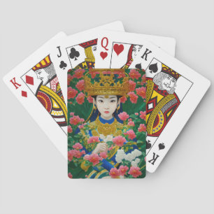 Vintage Style Abstract Asian Girl with Flowers Playing Cards