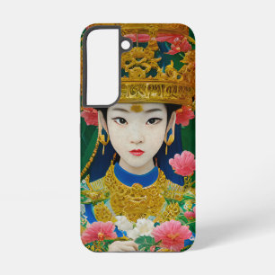 Vintage Style Abstract Asian Girl with Flowers Samsung Galaxy Case