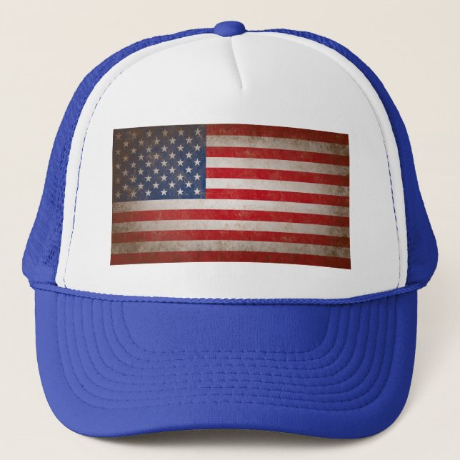 Vintage Style American Flag Patriotic Design Trucker Hat (Front)