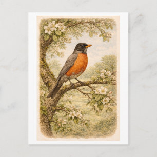 Vintage-Style American Robin lllustration Postcard
