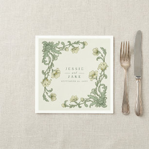 Vintage style Art Nouveau Floral Border Wedding Napkin