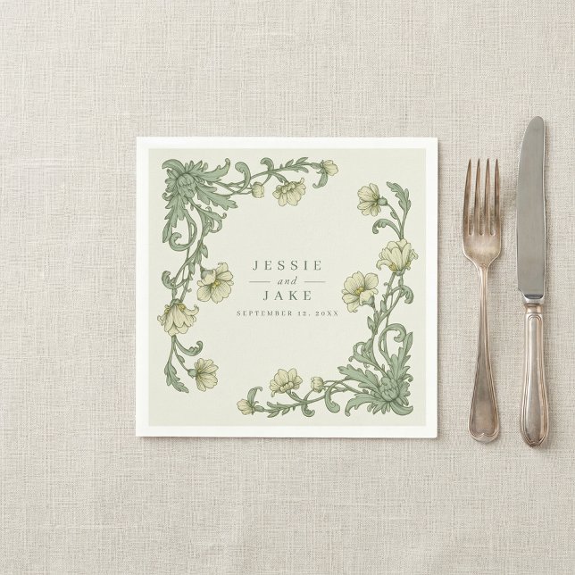 Vintage style Art Nouveau Floral Border Wedding Napkin (Vintage style Art Nouveau Floral Border Wedding Napkins)