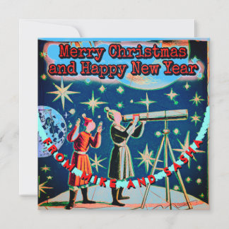 Vintage Style Astronomers Christmas Telescope Sky 