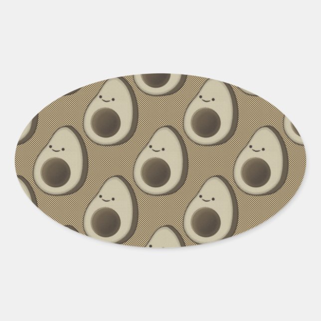 Vintage Style Avocado Pattern Oval Sticker (Front)