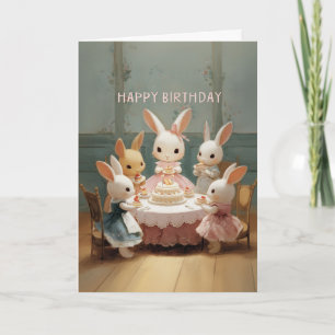Vintage Style Baby Bunny Birthday Party w/ Cake Card