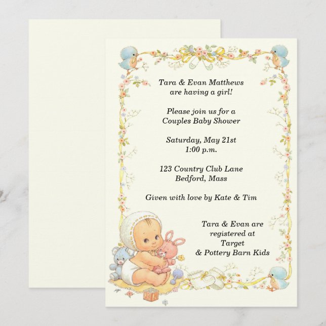 vintage Style Baby Shower Invitation (Front/Back)