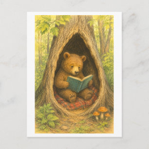 Vintage-Style Bear Reading in a Tree Postcard